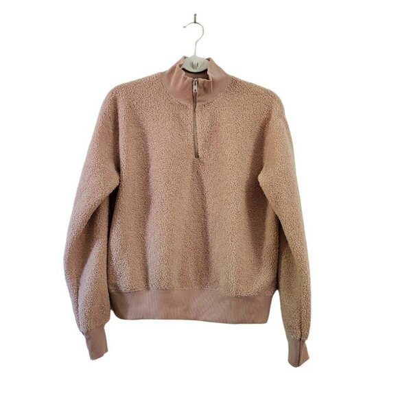 Topshop Sweater Womens 4 Blush Pink Sherpa Half Zip Pullover Outdoor Long Sleeve - Picture 1 of 10